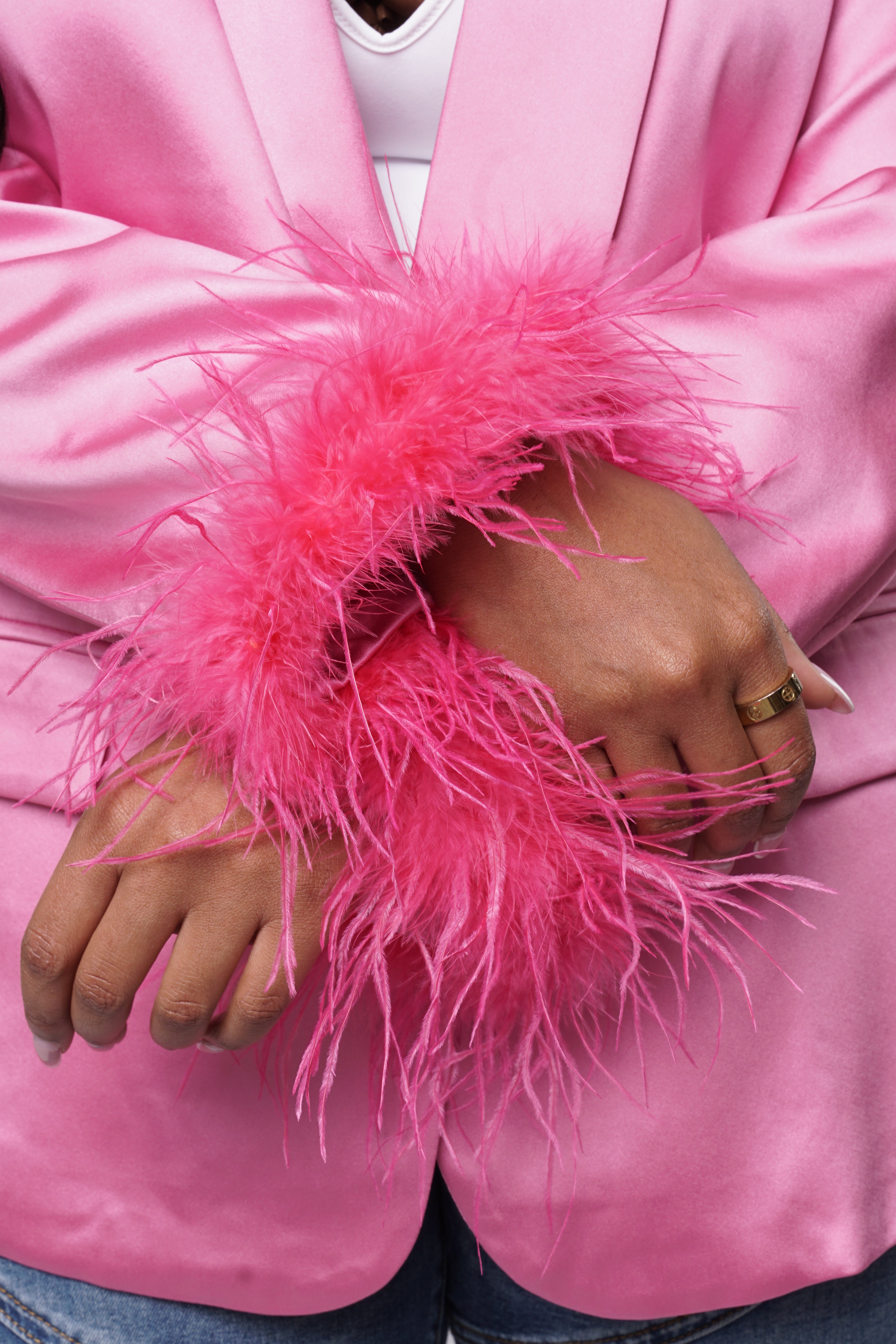 Pink Satin & Feather Blazer (Pink) - Wholesale